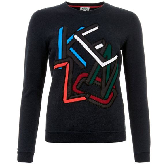 KENZO Logo Sweatshirt Womens Large Graphic Embroidered Letter Crew Neck Pullover - Picture 9 of 10